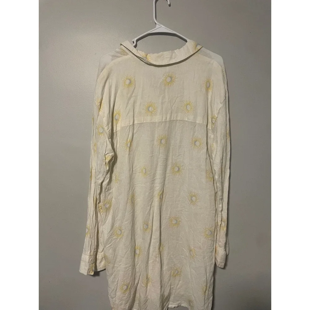 Cynthia Rowley Sun Moon Linen Blend Lace Up Beach Cover Up Dress XL White Yellow